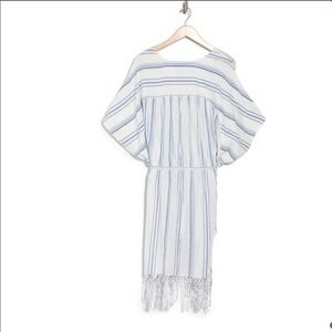 FRAME Striped Cotton Gauze Cover Up Dress, Beach Dress, Blue & White, One Size